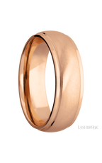 7 mm wide Domed Stepped Down Edges 14K Rose Gold band.