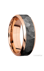 8 mm wide/High Bevel/14K Rose Gold band with one 5 mm Centered inlay of Zirconium.