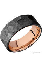 8 mm wide Flat Zirconium band featuring a 14K Rose Gold sleeve.