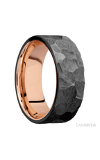 8 mm wide Flat Zirconium band featuring a 14K Rose Gold sleeve.