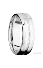7 mm wide Beveled with Center Accent Groove 14K White Gold band.
