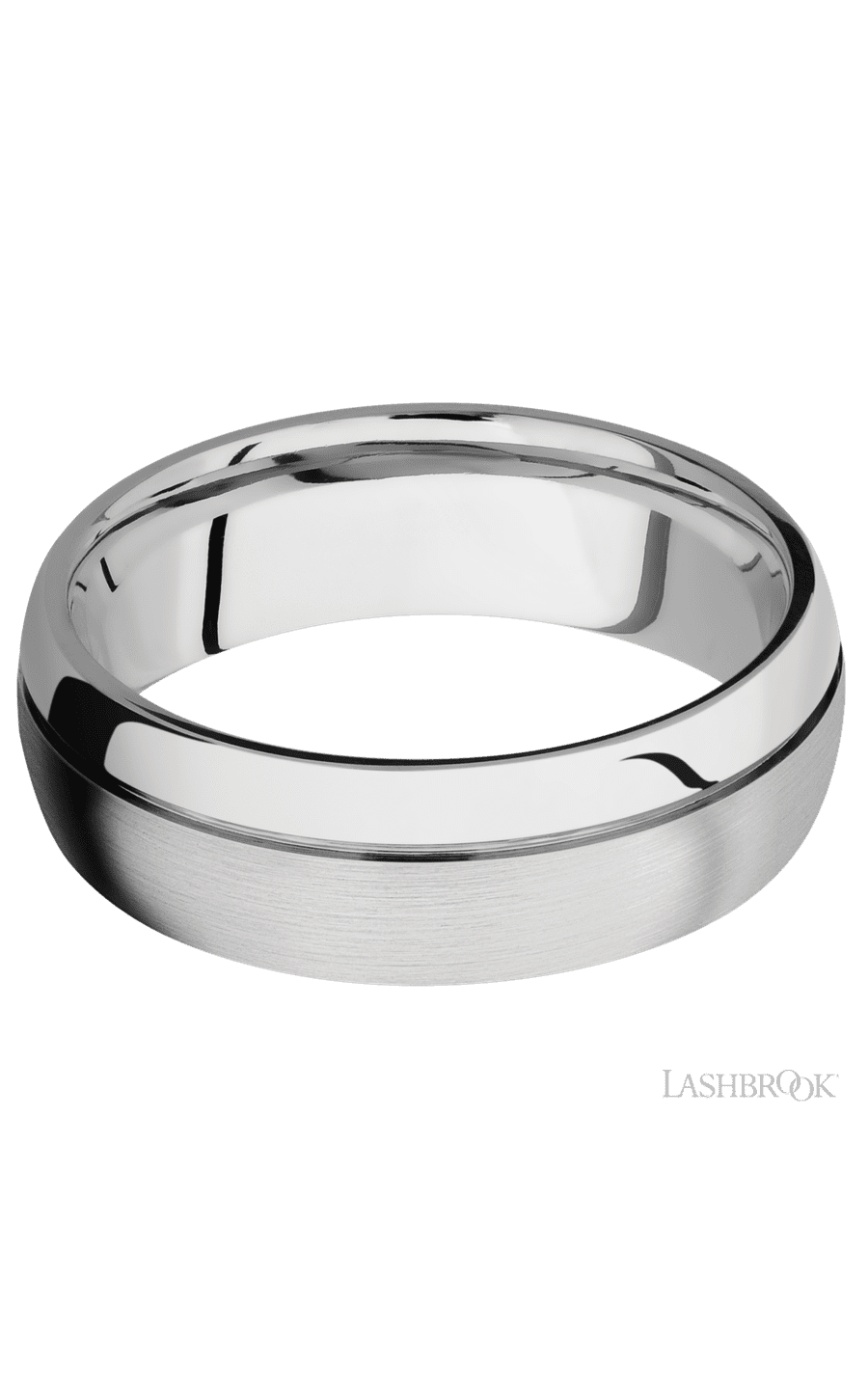 7 mm wide Domed with Off Center Accent Groove 14K White Gold band.