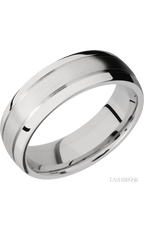 7 mm wide Domed with two accent grooves 14K White Gold band.