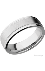 7 mm wide Flat Stepped Edges Milgrain 14K White Gold band.