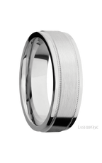 7 mm wide Flat Stepped Edges Milgrain 14K White Gold band.