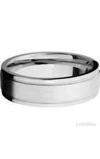 7 mm wide Flat Stepped Edges Milgrain 14K White Gold band.