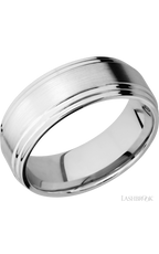 8 mm wide Flat Double Stepped Edges 14K White Gold band.