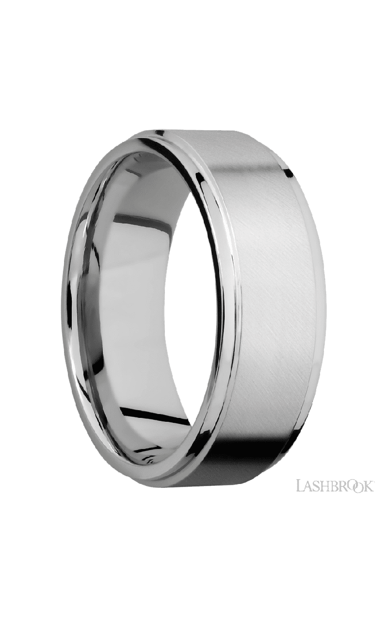 8 mm wide Flat Grooved Edges 14K White Gold band.