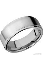8 mm wide Flat Grooved Edges 14K White Gold band.