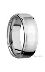 8 mm wide Flat Grooved Edges 14K White Gold band.