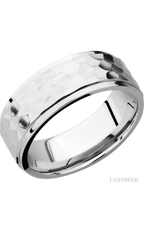 8 mm wide Flat Grooved Edges 14K White Gold band.