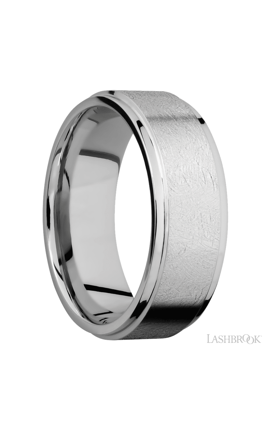 8 mm wide Flat Grooved Edges 14K White Gold band.