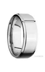 8 mm wide Flat Grooved Edges 14K White Gold band.