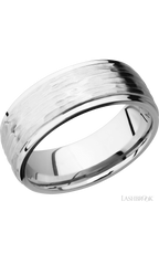 8 mm wide Flat Grooved Edges 14K White Gold band.