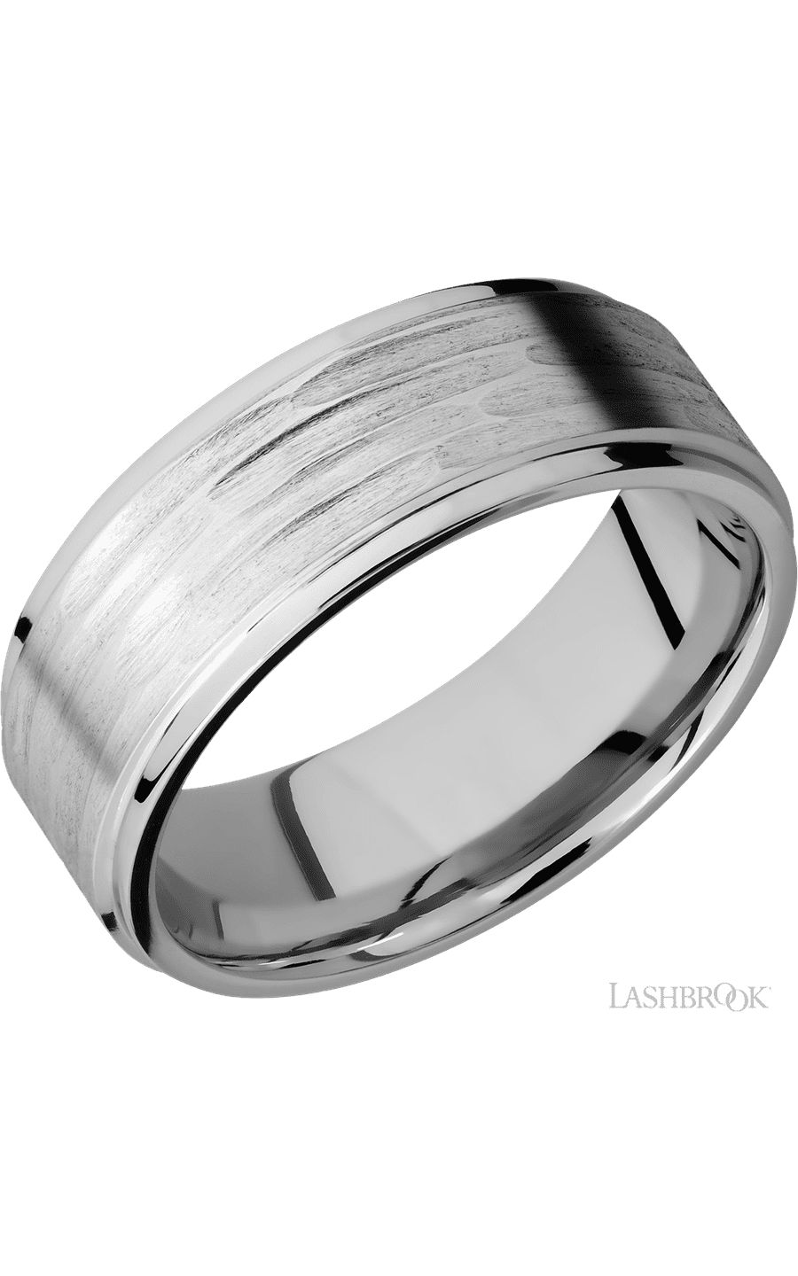 8 mm wide Flat Grooved Edges 14K White Gold band.