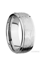 8 mm wide Flat Grooved Edges 14K White Gold band.