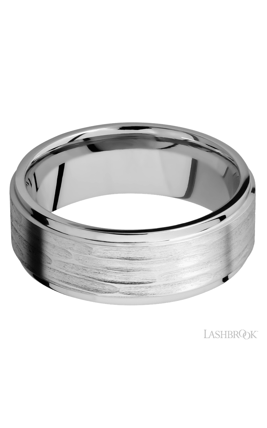 8 mm wide Flat Grooved Edges 14K White Gold band.