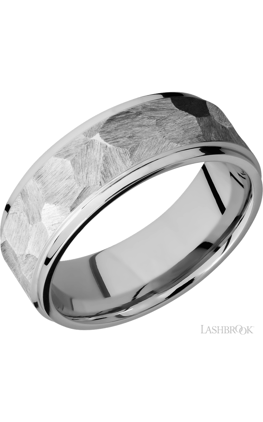 8 mm wide Flat Grooved Edges 14K White Gold band.