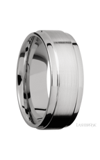 8 mm wide Flat Wide Grooved Edges 14K White Gold band.