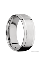 8 mm wide Flat Wide Grooved Edges 14K White Gold band.