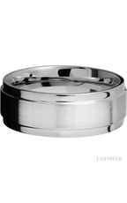 8 mm wide Flat Wide Grooved Edges 14K White Gold band.