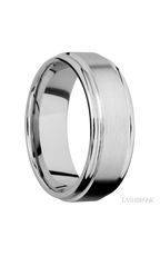 8 mm wide Flat Rounded Edges 14K White Gold band.