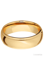 7 mm wide Domed Stepped Down Edges 14K Yellow Gold band.