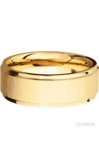 8 mm wide Flat Grooved Edges 14K Yellow Gold band.