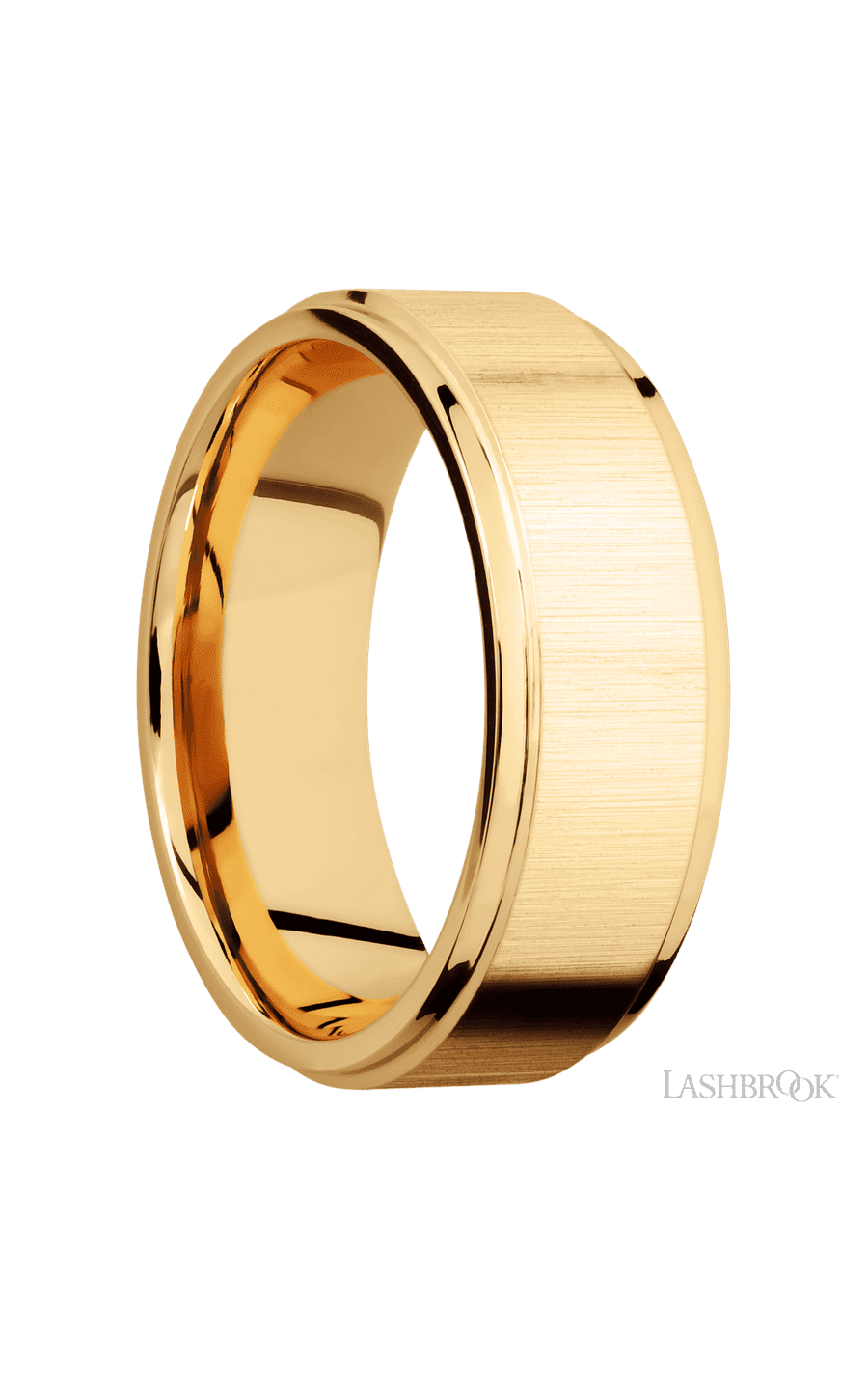 8 mm wide Flat Grooved Edges 14K Yellow Gold band.
