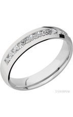 5 mm wide/Domed/Cobalt Chrome band with a Half Eternity arrangement of .07 carat Round Diamond stones in a Channel setting.