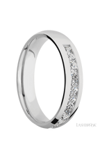 5 mm wide/Domed/Cobalt Chrome band with a Half Eternity arrangement of .07 carat Round Diamond stones in a Channel setting.