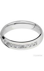 5 mm wide/Domed/Cobalt Chrome band with a Half Eternity arrangement of .07 carat Round Diamond stones in a Channel setting.