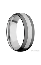 7 mm wide/Domed/Cobalt Chrome band with two 2 mm Double Off Center Edge inlays of Zirconium.