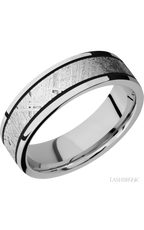 7 mm wide/Flat/Cobalt Chrome band with one 4 mm Centered inlay of Meteorite.