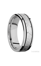 7 mm wide/Flat/Cobalt Chrome band with one 4 mm Centered inlay of Meteorite.