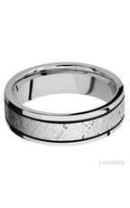 7 mm wide/Flat/Cobalt Chrome band with one 4 mm Centered inlay of Meteorite.