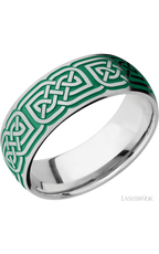 8 mm wide/Domed/Cobalt Chrome band with a laser carved Celtic 17 pattern.