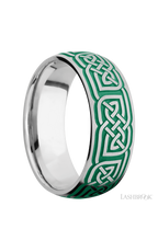 8 mm wide/Domed/Cobalt Chrome band with a laser carved Celtic 17 pattern.