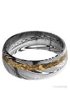 8 mm wide/Domed/Tightweave band with one 2 mm Off Center inlay of Alaskan Gold Nugget.