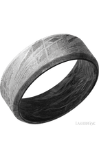 8 mm wide Beveled Meteorite band featuring a Forged Carbon Fiber sleeve.