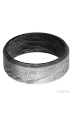 8 mm wide Beveled Meteorite band featuring a Forged Carbon Fiber sleeve.
