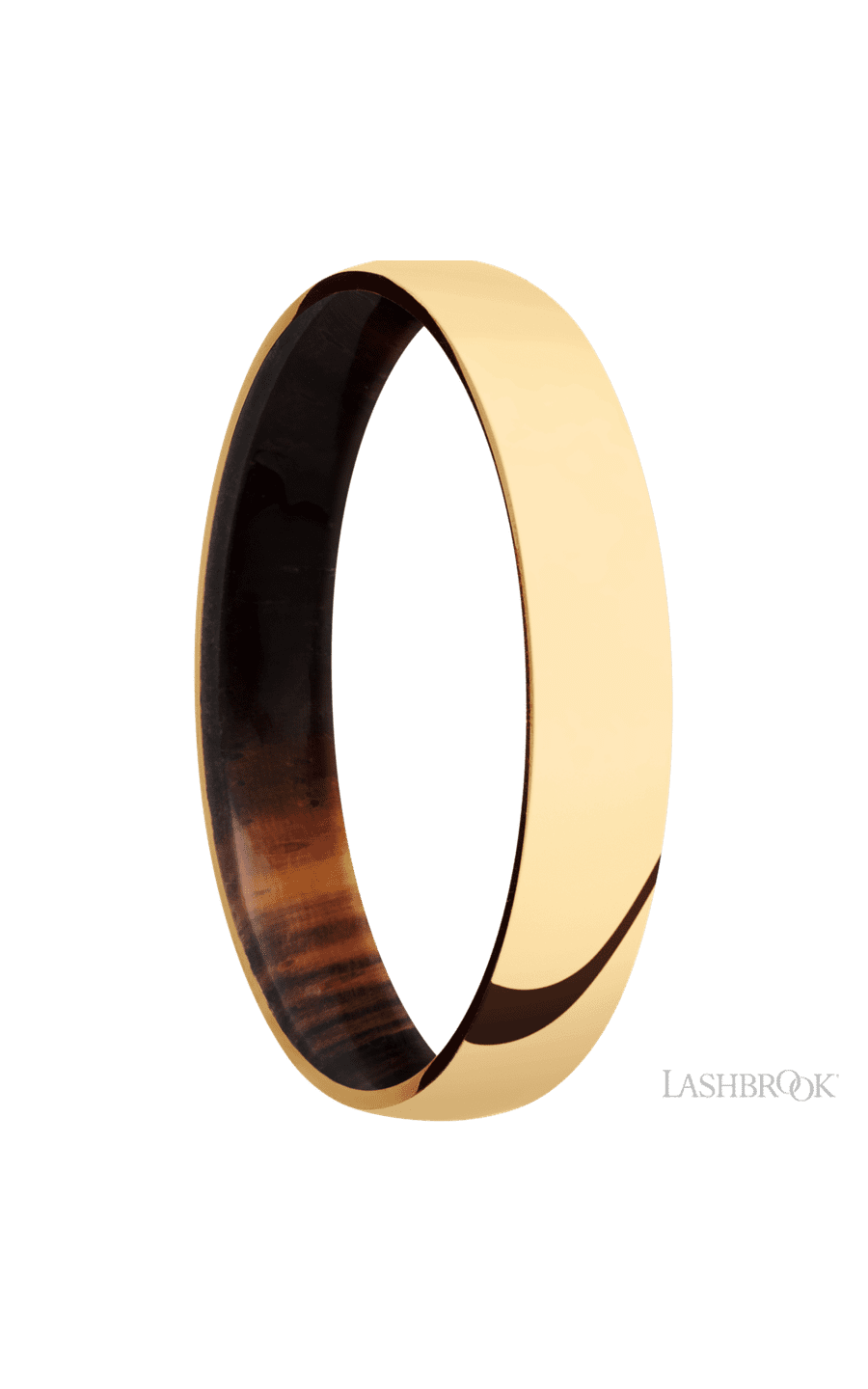 4 mm wide Domed 14K Yellow Gold band featuring a Cocobolo sleeve.