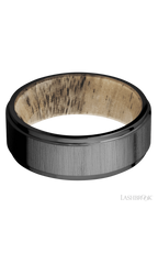 8 mm wide Flat Grooved Edges Zirconium band featuring a Spalted Tamarind sleeve.