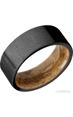 8 mm wide Flat Zirconium band featuring a Whiskey Barrel sleeve.