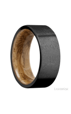 8 mm wide Flat Zirconium band featuring a Whiskey Barrel sleeve.