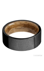 8 mm wide Flat Zirconium band featuring a Whiskey Barrel sleeve.