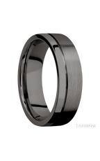 7 mm wide Flat with Off Center Accent Groove Tantalum Noir band.