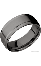 8 mm wide Flat Wide Grooved Edges Tantalum Noir band.