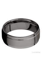 8 mm wide Flat Wide Grooved Edges Tantalum Noir band.