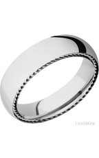 6 mm wide/Domed/14K White Gold band with two 1 mm Sidebraid inlays of 14K White Gold.